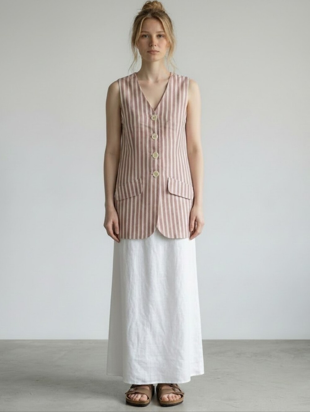 Rampage Rose Pink and White Striped Button Vest